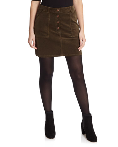 Cord Button Mini Skirt